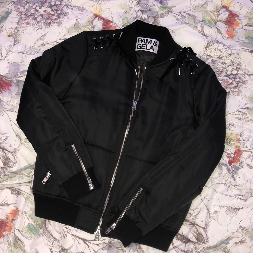 Pam & Gela lace-up bomber jacket